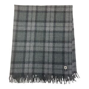 Tumi Baby Alpaca Wool Tartan Plaid Print Fringed Edge Gray/GreenThrow Blanket